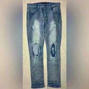 M. Society Mens Jeans Size 34x32 Skinny Fit Distressed Grunge Hip Hop B0060